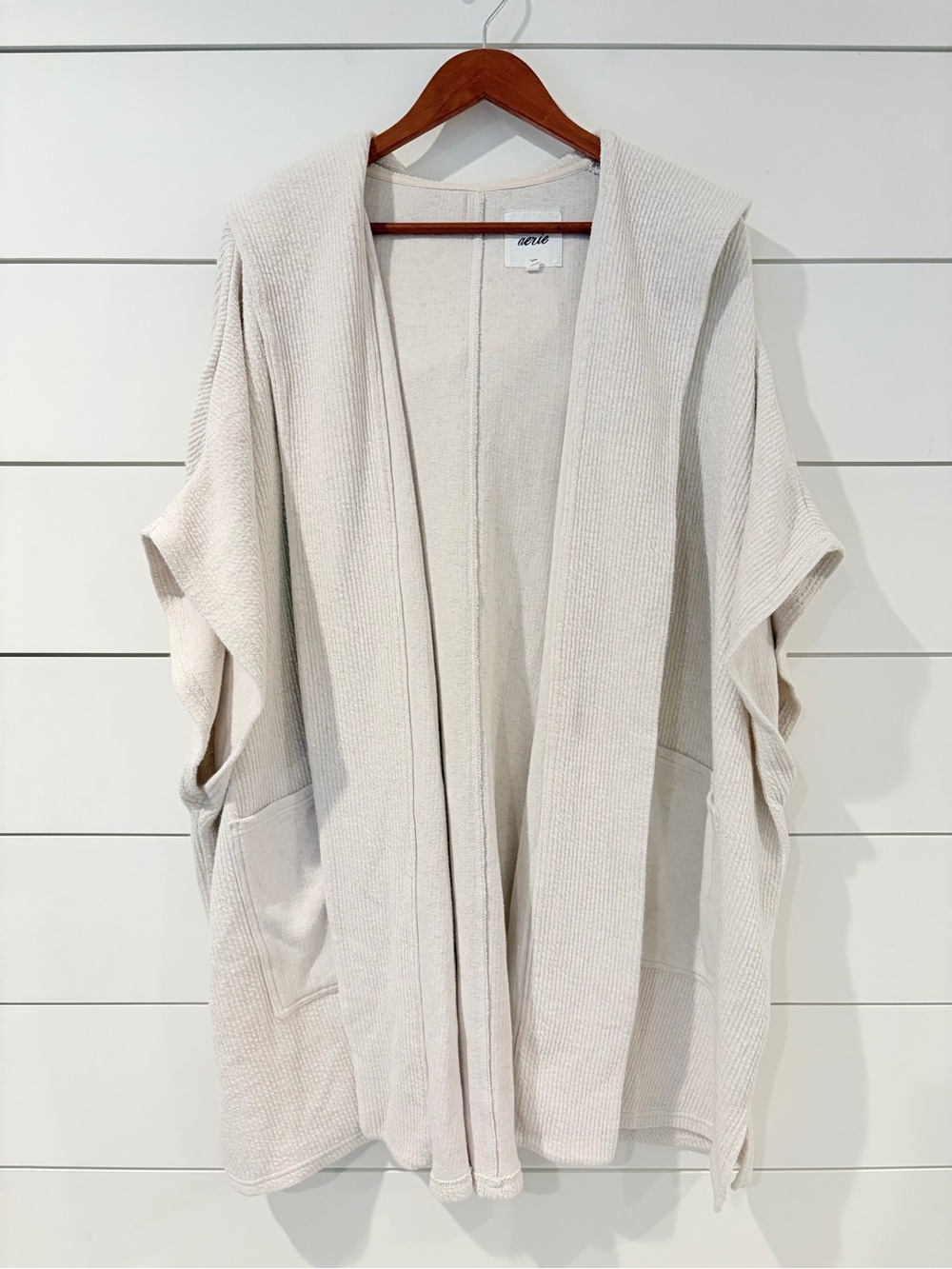 Aerie L/XL Cream Oversized Hooded Sweater Poncho Coastal Grandmacore Cozy